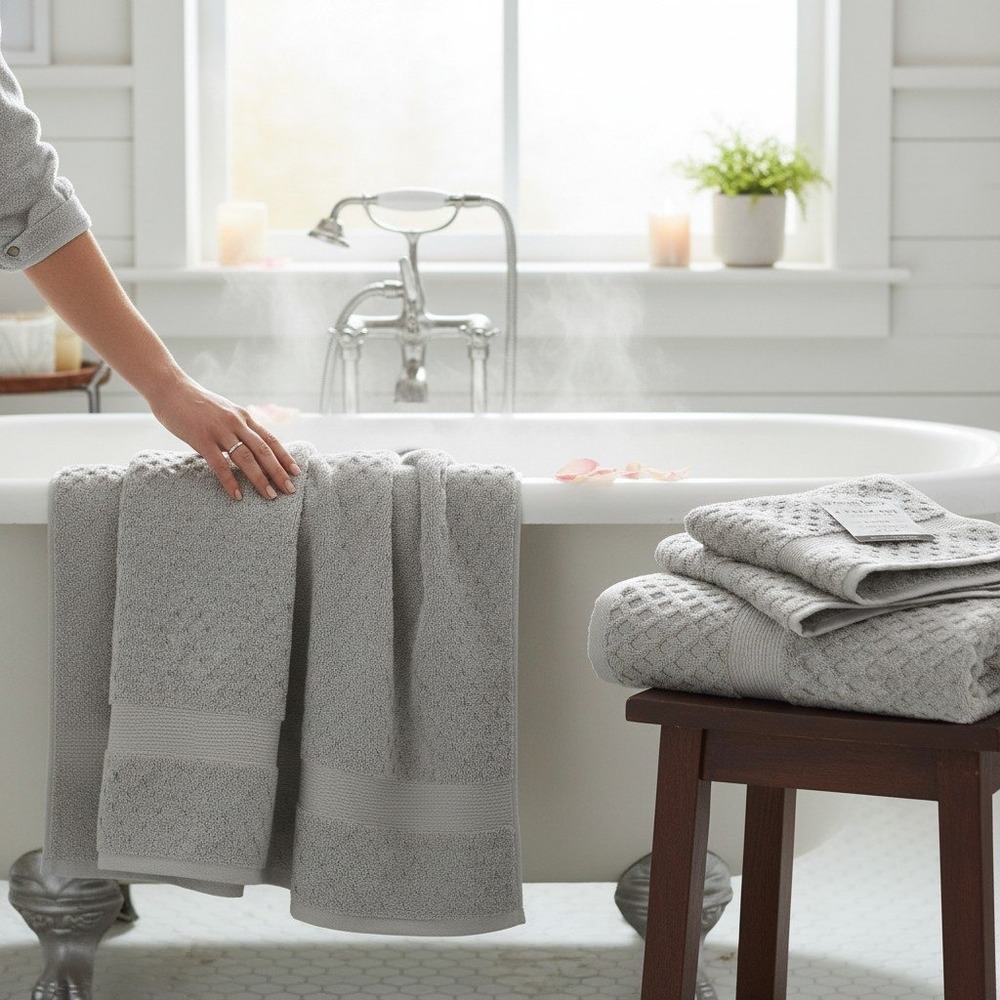 Great Bay Home Grayson Bath Towels 4 Pack Gray 30x52 100% Cotton New